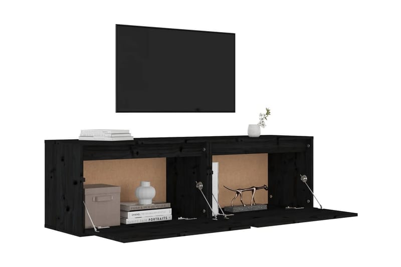 Väggskåp 2 st 60x30x35 cm massiv furu svart - Svart - Förvaring - Köksförvaring - Kökshylla
