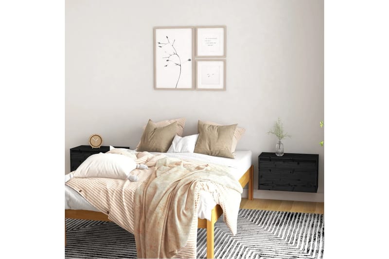 Väggskåp 2 st 60x30x35 cm massiv furu svart - Svart - Förvaring - Köksförvaring - Kökshylla