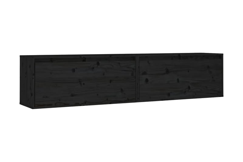 Väggskåp 2 st svart 80x30x35 cm massiv furu - Svart - Kökshylla - Vägghylla