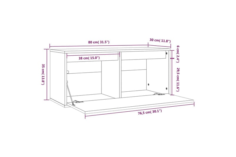 Väggskåp svart 80x30x35 cm massiv furu - Svart - Kökshylla - Vägghylla