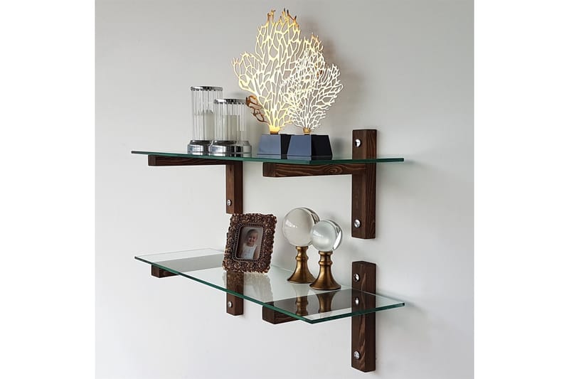 VANDERDUSSEN Vägghylla 85 cm Valnöt - Brun/Glas - Förvaring - Köksförvaring - Kökshylla