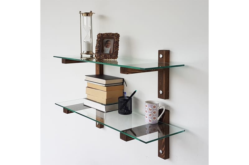 VANDERDUSSEN Vägghylla 85 cm Valnöt - Brun/Glas - Förvaring - Köksförvaring - Kökshylla