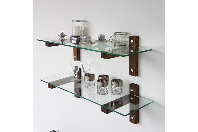 VANDERDUSSEN Vägghylla 85 cm Valnöt - Brun/Glas - Förvaring - Köksförvaring - Kökshylla