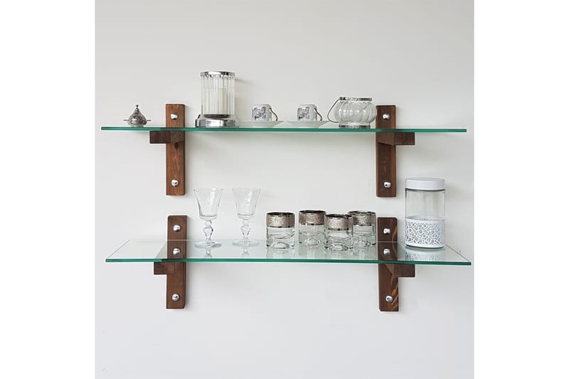 VANDERDUSSEN Vägghylla 85 cm Valnöt - Brun/Glas - Förvaring - Köksförvaring - Kökshylla