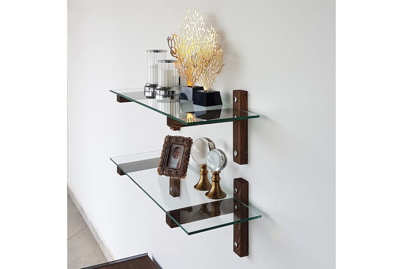VANDERDUSSEN Vägghylla 85 cm Valnöt - Brun/Glas - Förvaring - Köksförvaring - Kökshylla