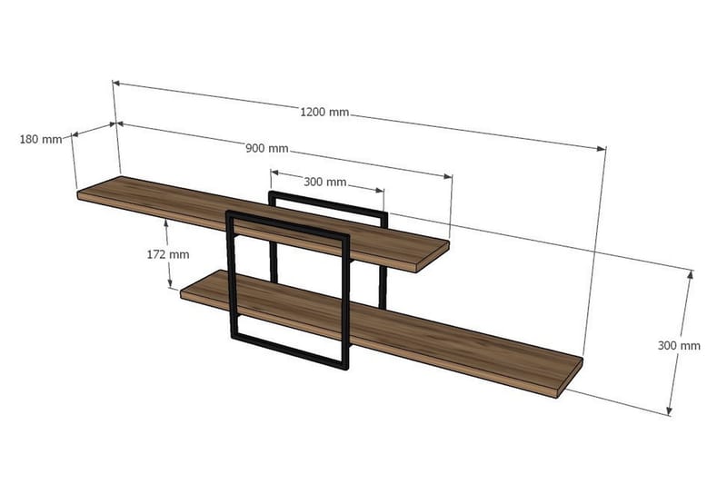 Verneda Vägghylla 120x18 cm 2 Hyllor - Brun - Förvaring - Köksförvaring - Kökshylla