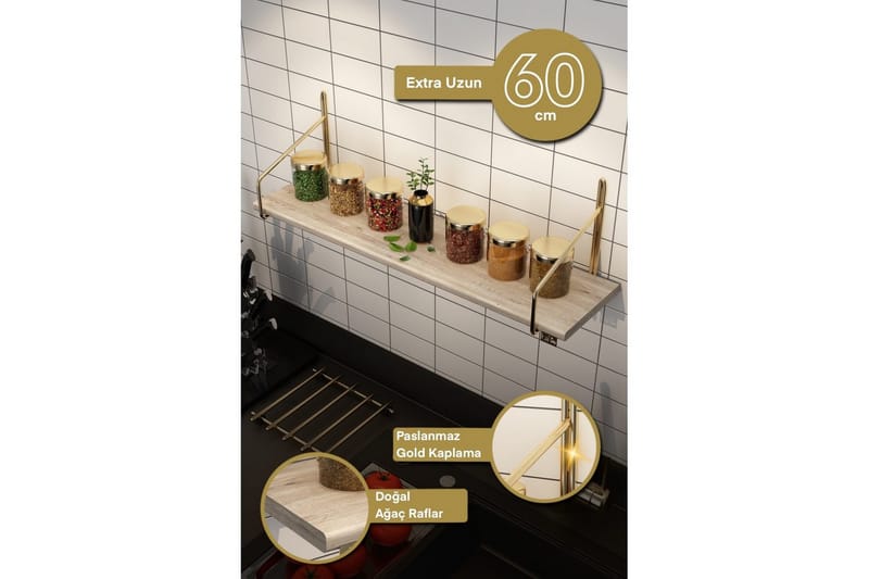 Vägghylla Sorab Rany / Brun - Brun/Guld - Förvaring - Köksförvaring - Kökshylla