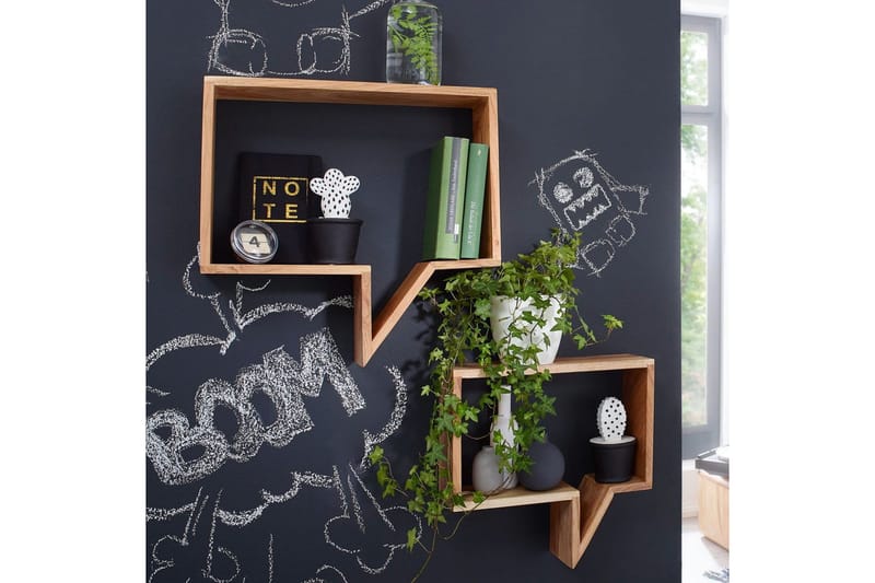 Vägghylla Wohnling Set med 2 solid trähyllor i form av pratbubblor, modern loftstil Akacia - Akacia - Förvaring - Köksförvaring - Kökshylla