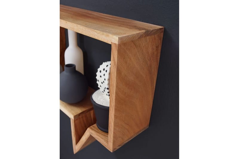 Vägghylla Wohnling Set med 2 solid trähyllor i form av pratbubblor, modern loftstil Akacia - Akacia - Förvaring - Köksförvaring - Kökshylla