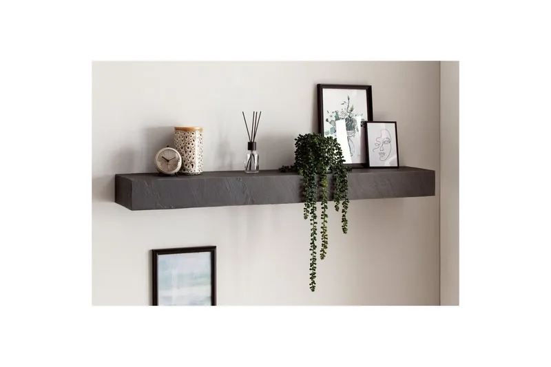 Vägghylla Wohnling svart stenoptik, väggmonterad, svävande hylla, modern loftstil 120 cm - 120 cm - Förvaring - Köksförvaring - Kökshylla