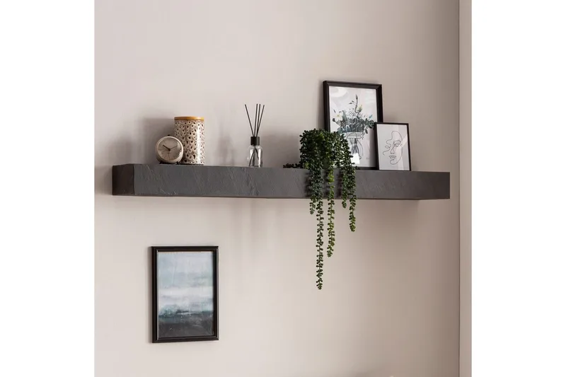 Vägghylla Wohnling svart stenoptik, väggmonterad, svävande hylla, modern loftstil 120 cm - 120 cm - Förvaring - Köksförvaring - Kökshylla