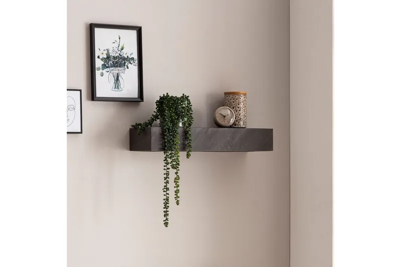 Vägghylla Wohnling svart stenoptik, väggmonterad, svävande hylla, modern loftstil 60 cm - 60 cm - Förvaring - Köksförvaring - Kökshylla