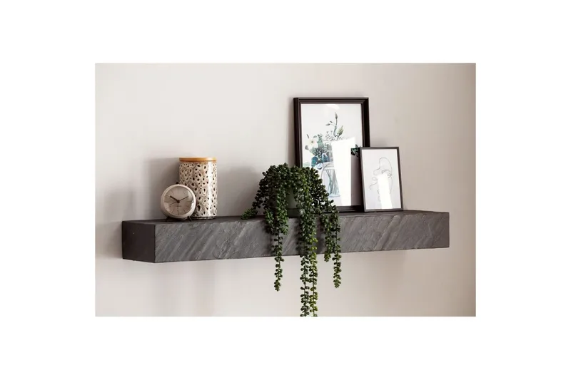 Vägghylla Wohnling svart stenoptik, väggmonterad, svävande hylla, modern loftstil 90 cm - 90 cm - Förvaring - Köksförvaring - Kökshylla