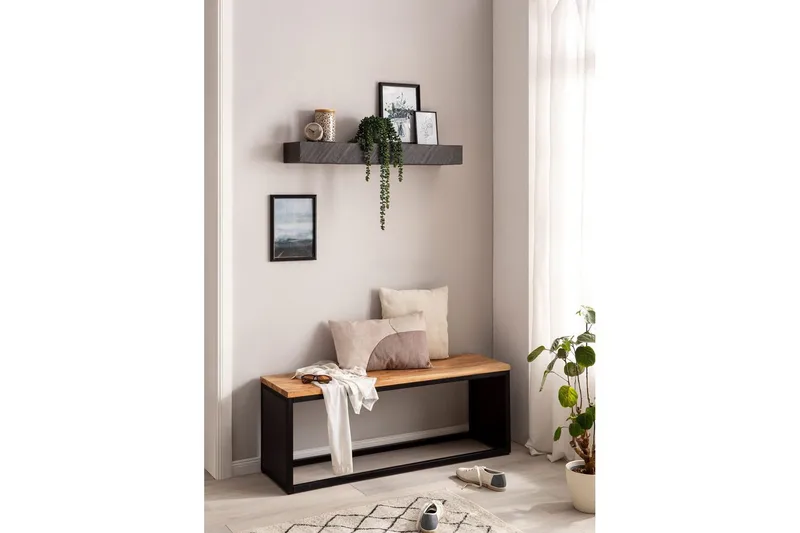 Vägghylla Wohnling svart stenoptik, väggmonterad, svävande hylla, modern loftstil 90 cm - 90 cm - Förvaring - Köksförvaring - Kökshylla