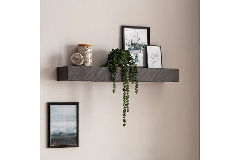 Vägghylla Wohnling svart stenoptik, väggmonterad, svävande hylla, modern loftstil 90 cm - 90 cm - Förvaring - Köksförvaring - Kökshylla