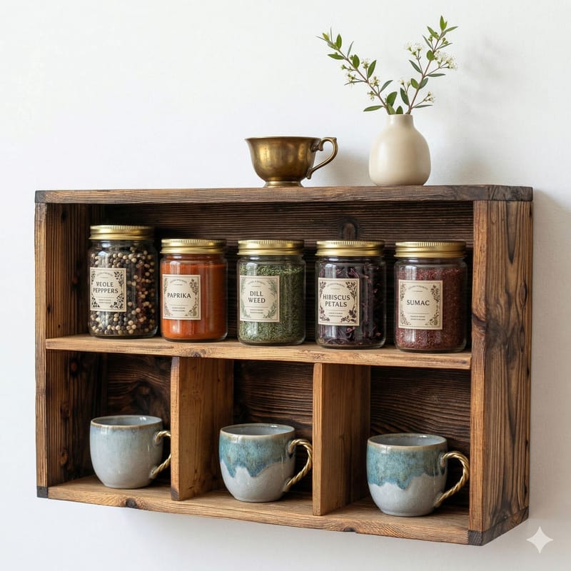 Velnor Dekorativ vägghylla 50x30x14 cm - Naturlig träfinish - Förvaring - Köksförvaring - Kökshylla