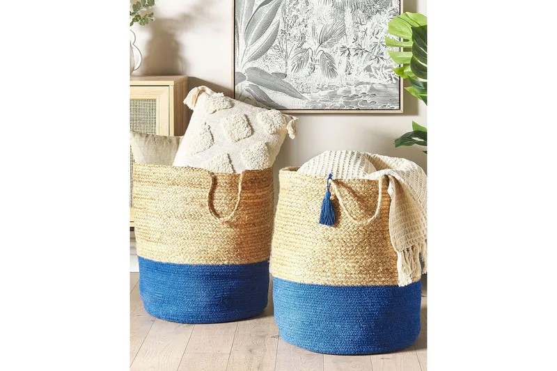 Korg Gajar set om 2 Beige, marinblå - Beige, marinblå - Förvaring - Småförvaring - Förvaringskorg - Flätad korg & rottingkorg