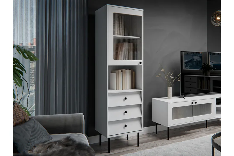 Akilesh Vitrinskåp 52x180 cm - Vit - Förvaring - Skåp - Vitrinskåp