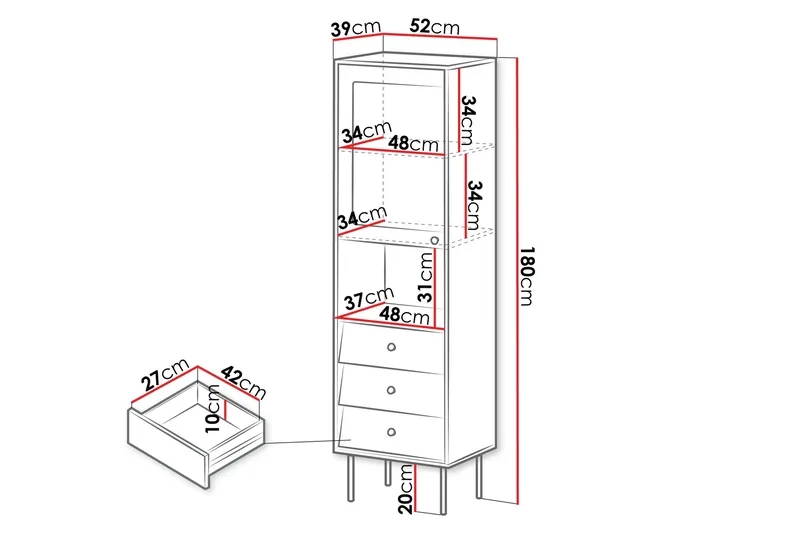 Akilesh Vitrinskåp 52x180 cm - Vit - Förvaring - Skåp - Vitrinskåp