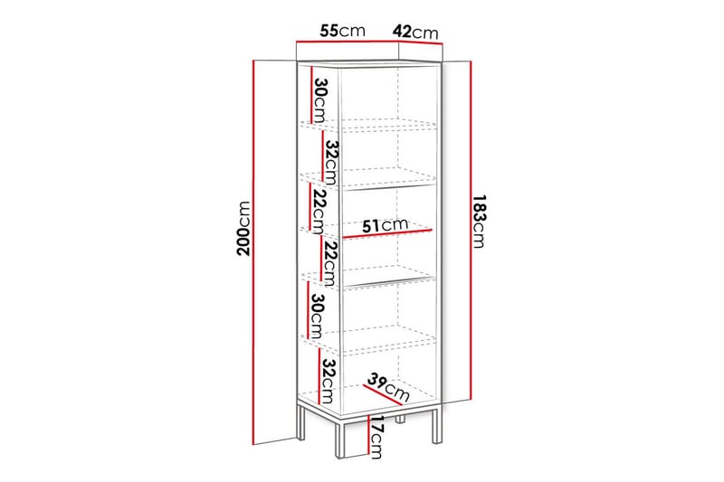 Alim Vitrinskåp 55x200 cm - Vit - Förvaring - Skåp - Vitrinskåp