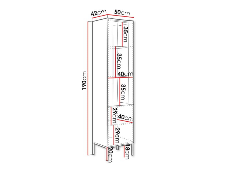 Amelus Vitrinskåp 50x190 cm - Beige - Förvaring - Skåp - Vitrinskåp