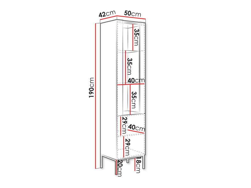 Amelus Vitrinskåp 50x190 cm - Brun/Svart - Förvaring - Skåp - Vitrinskåp
