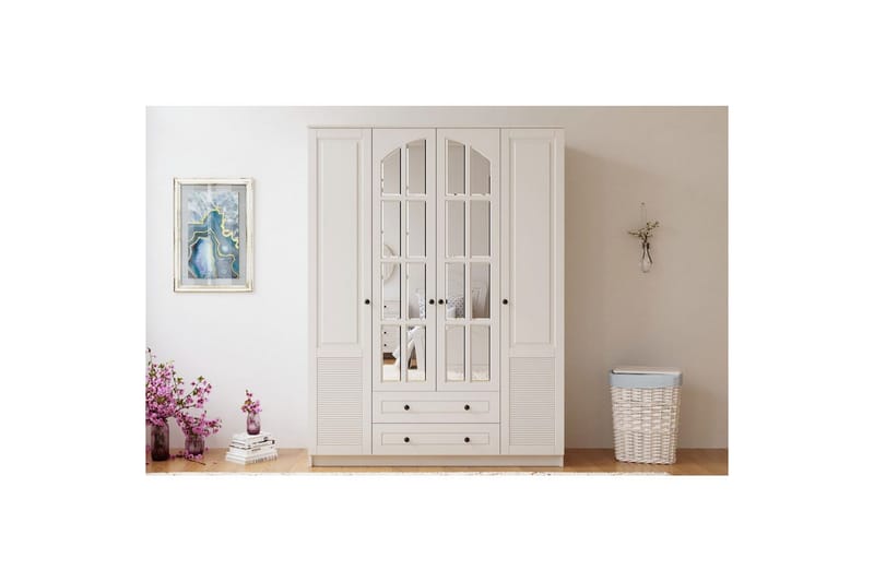 Astrel Garderobsskåp 140x184 cm - Matt Vit - Förvaring - Skåp - Garderobsskåp