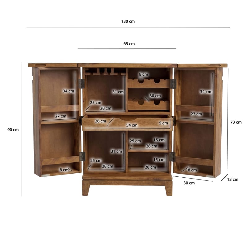 Avelo Barskåp 65 cm i massivt sheeshamträ med fällbar design - naturligt trä - Förvaring - Skåp - Barskåp