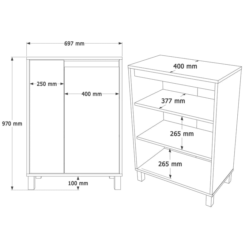 Avero Multifunktionsskåp 69,7x97x40 cm - Vit ek grå - Förvaring - Skåp - Köksskåp