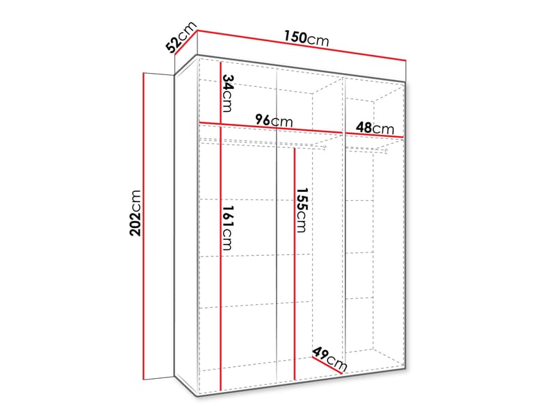Barile Garderob 150 cm - Svart med gulddetaljer, matt - Förvaring - Skåp - Garderobsskåp