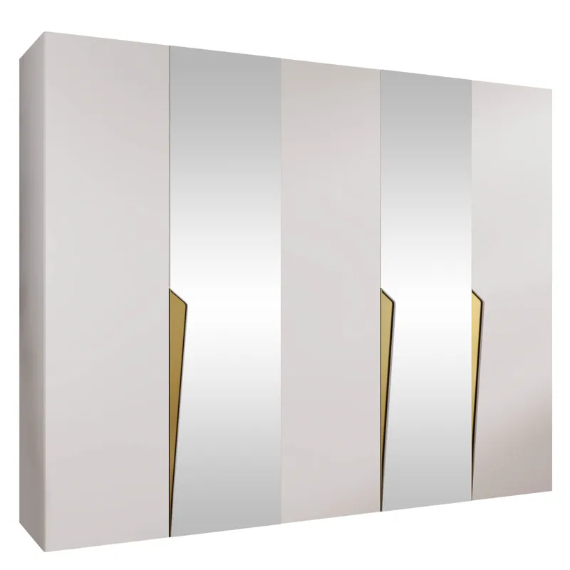 Barile Garderob med spegel 250 cm, Vit/guld