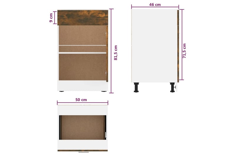 beBasic Underskåp rökfärgad ek 50x46x81,5 cm konstruerat trä - Förvaring - Skåp - Köksskåp