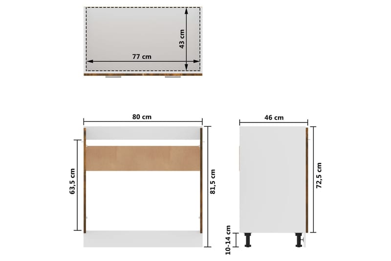 beBasic Underskåp rökfärgad ek 80x46x81,5 cm konstruerat trä - Köksskåp