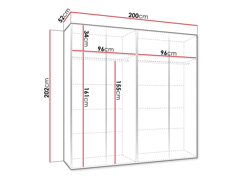 Eikra Garderob med spegel 200 cm - Cashmere / svart - Förvaring - Skåp - Garderobsskåp
