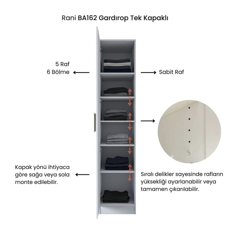 Fenvik Garderob 45x210x57,5 cm - Vit - Förvaring - Skåp - Garderobsskåp