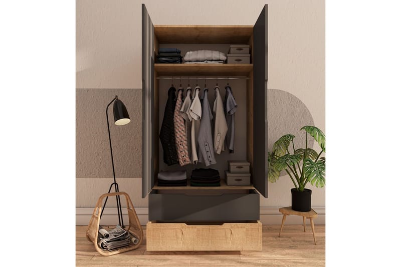 Florai Garderobdsskåp 90x183 cm - Brun/Antracit - Förvaring - Skåp - Garderobsskåp