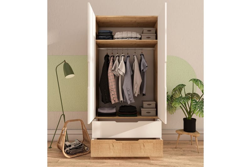 Florai Garderobdsskåp 90x183 cm - Brun/Vit - Förvaring - Skåp - Garderobsskåp