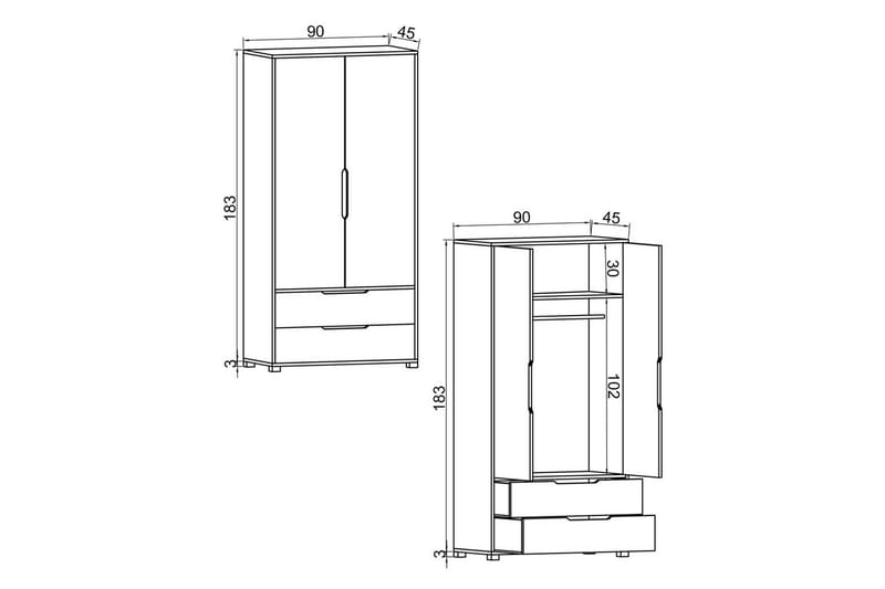 Florai Garderobdsskåp 90x183 cm - Vit - Förvaring - Skåp - Garderobsskåp