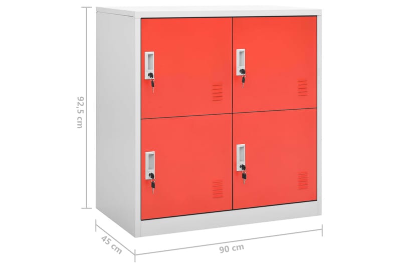 Förvaringsskåp 2 st ljusgrå och röd 90x45x92,5 cm stål - Grå - Skåp - Klädskåp & omklädningsskåp
