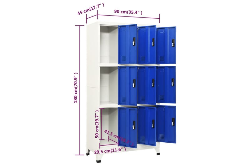 beBasic Förvaringsskåp grå och blå 90x45x180 cm stål - Dokumentskåp