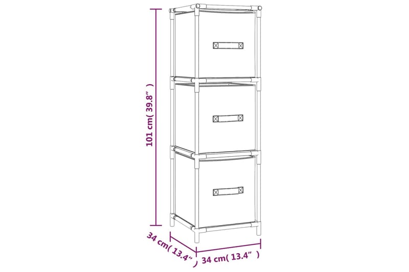 beBasic Förvaringsskåp med 3 tygkorgar grå 34x34x101 cm stål - Dokumentskåp
