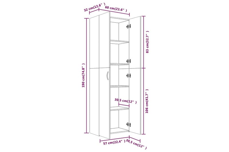 beBasic Kontorsskåp grå sonoma 60x32x190 cm konstruerat trä - Förvaring - Skåp - Förvaringsskåp - Kontorsskåp - Arkivskåp & hängmappsskåp