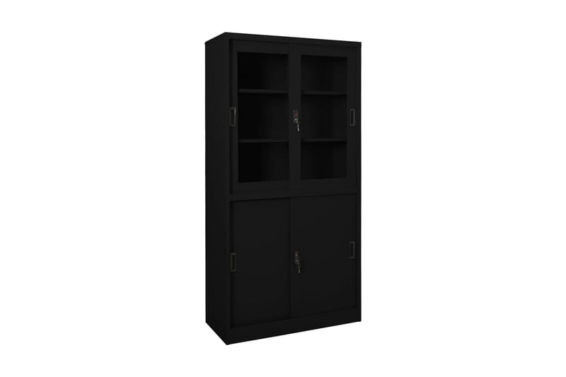 Dokumentskåp med skjutdörr svart 90x40x180 cm stål - Svart - Förvaring - Skåp - Förvaringsskåp - Kontorsskåp - Dokumentskåp
