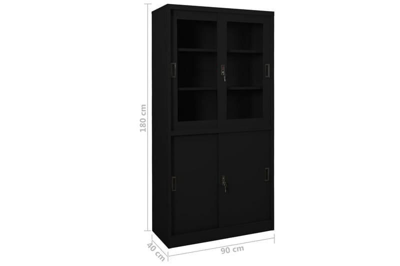 Dokumentskåp med skjutdörr svart 90x40x180 cm stål - Svart - Förvaring - Skåp - Förvaringsskåp - Kontorsskåp - Dokumentskåp