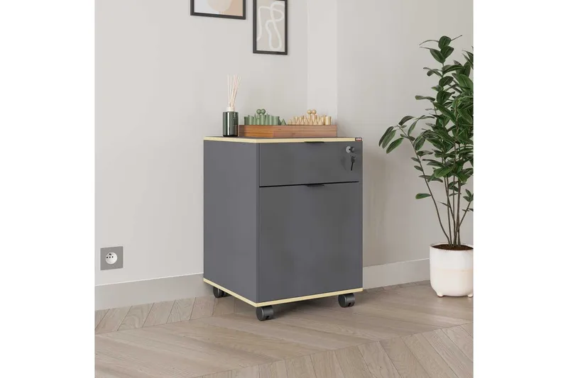 Flerfunktionsskåp Noriorsteadra Antracit / Ek - Gråfärgat trä/Antracit - Förvaring - Kontorsförvaring - Hurtsar