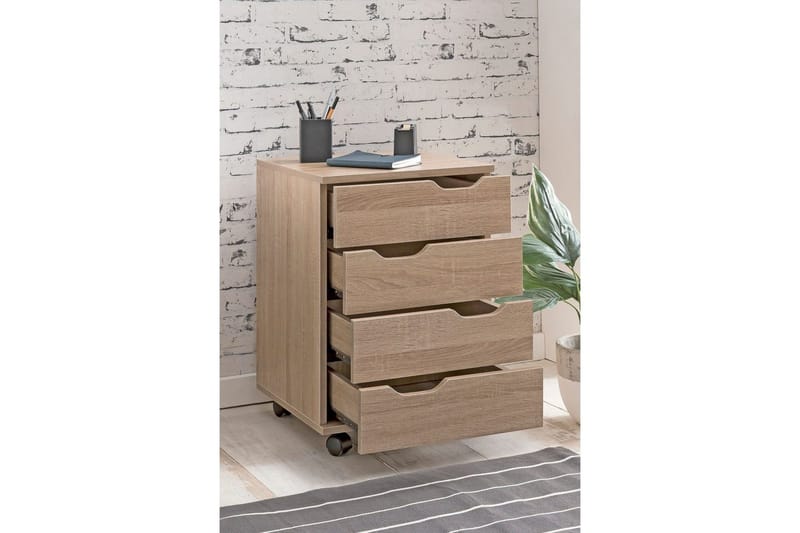 Rullkontejner Wohnling 4 lådor i foliebelagd spånskiva med hjul, modern - Förvaring - Kontorsförvaring - Hurtsar