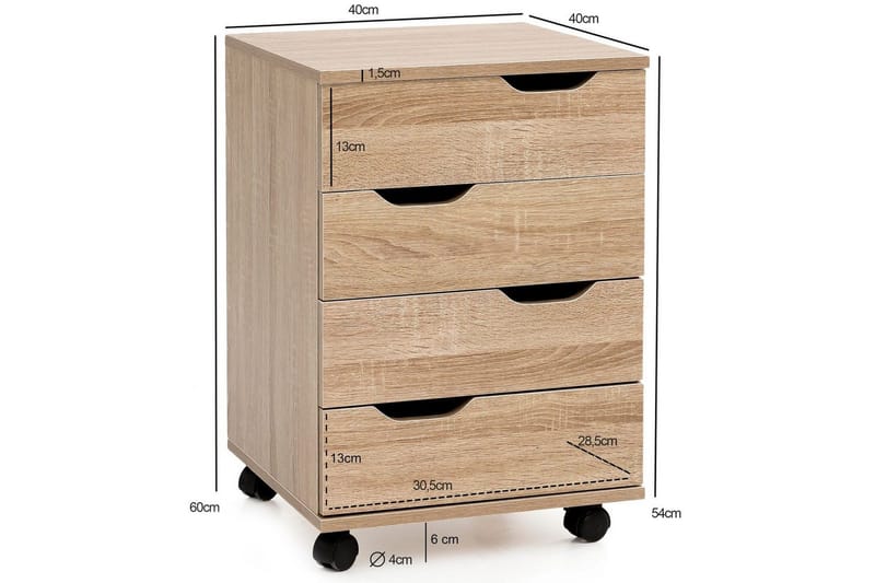 Rullkontejner Wohnling 4 lådor i foliebelagd spånskiva med hjul, modern - Förvaring - Kontorsförvaring - Hurtsar