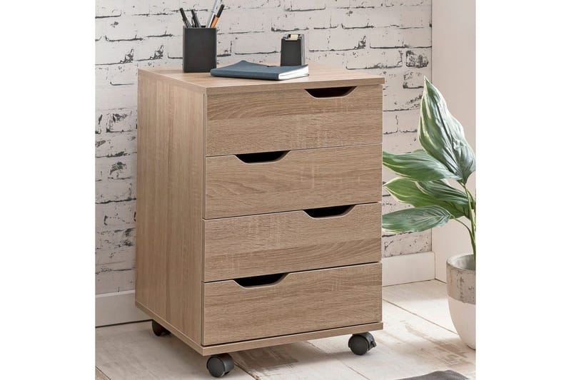 Rullkontejner Wohnling 4 lådor i foliebelagd spånskiva med hjul, modern - Förvaring - Kontorsförvaring - Hurtsar