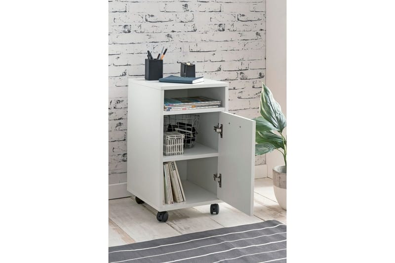 Rullkontejner Wohnling förvaringsbricka, 1 dörr, folierad spånskiva med hjul, modern stil Vit - Vit - Förvaring - Skåp - Förvaringsskåp - Kontorsskåp - Ritningsskåp & arkitektskåp