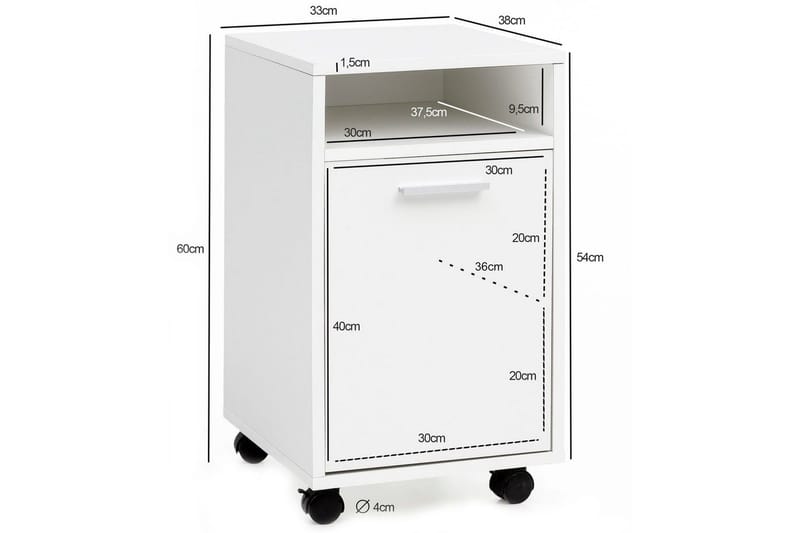 Rullkontejner Wohnling förvaringsbricka, 1 dörr, folierad spånskiva med hjul, modern stil Vit - Vit - Förvaring - Kontorsförvaring - Hurtsar